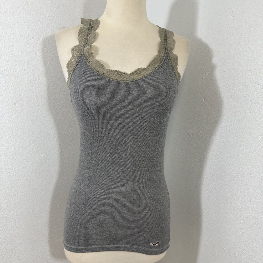 Hollister Top Womens M Gray Lace Trim Feminine Romantic Bella‎ Swan Y2K